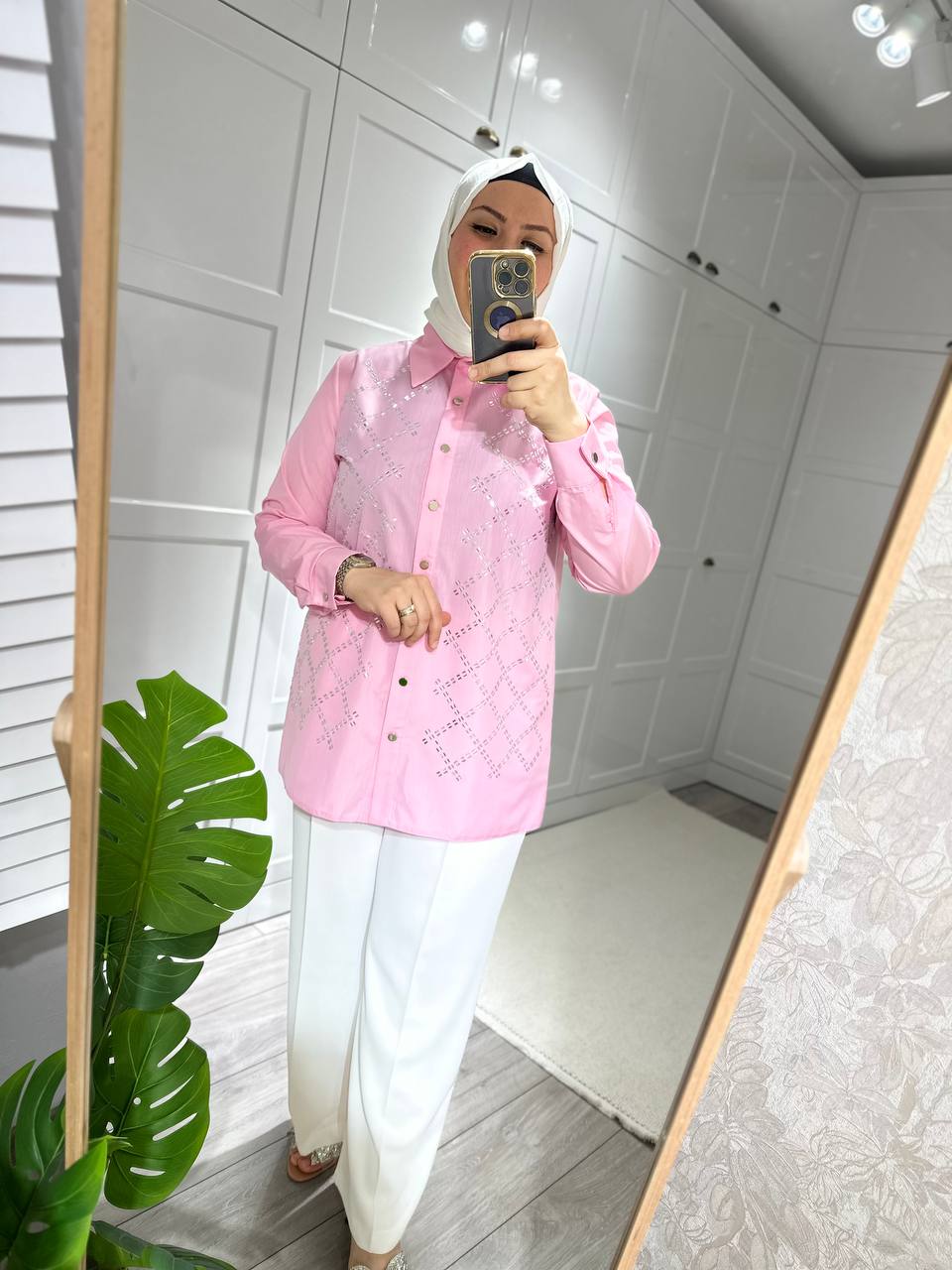 coton pembe  tasarım gömlek