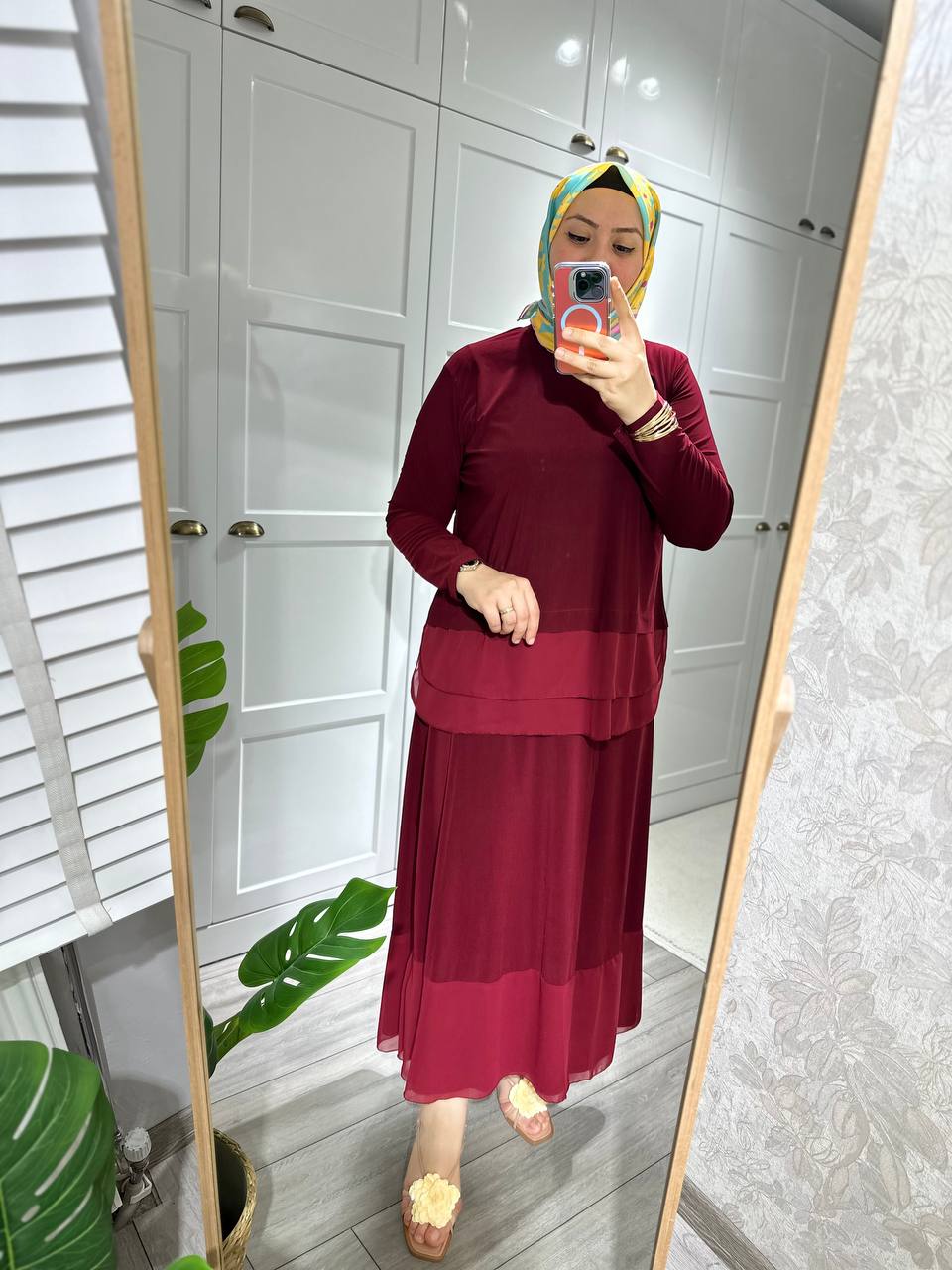 sandy bordo etekli takım